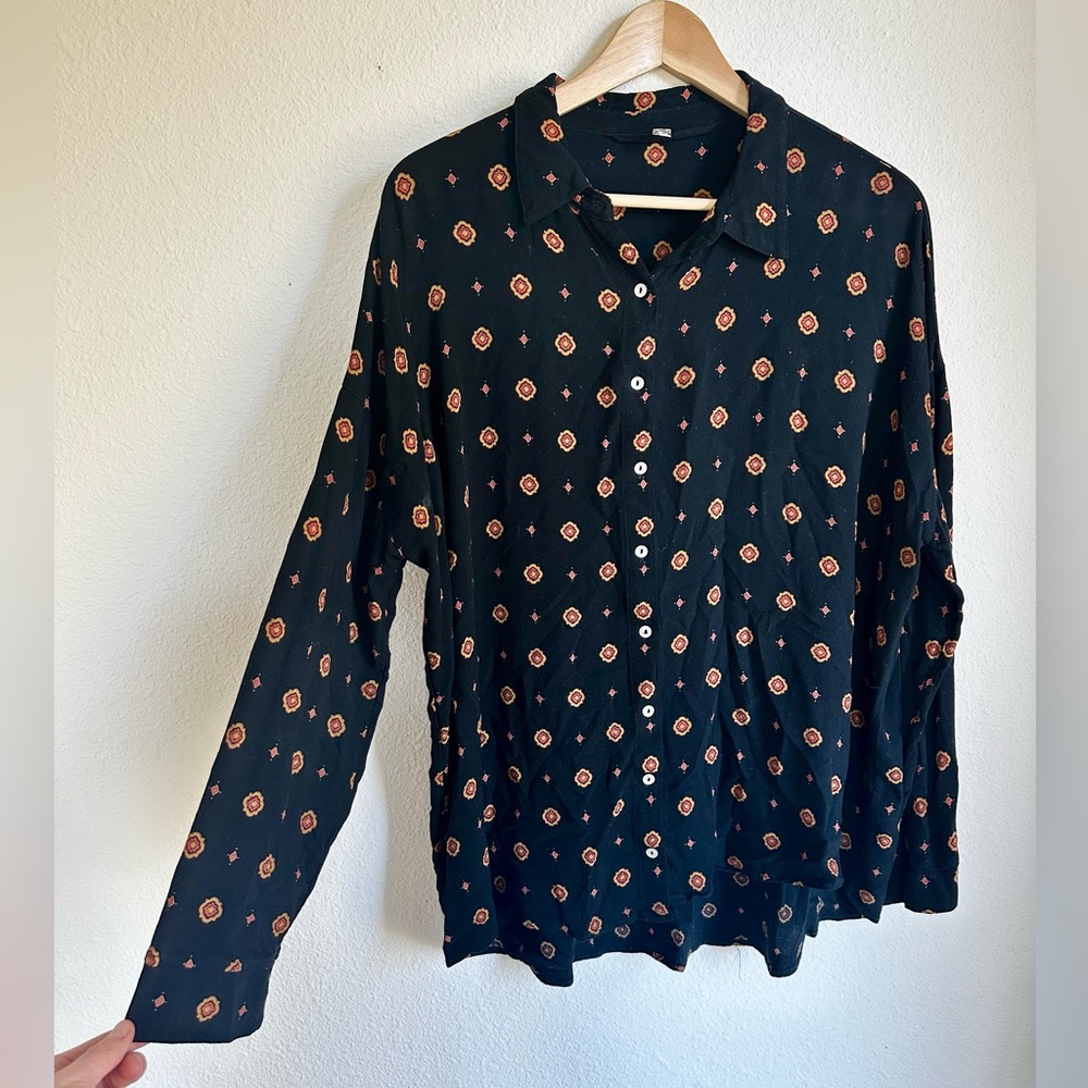 Free People Black Pattern Button Down - image 3